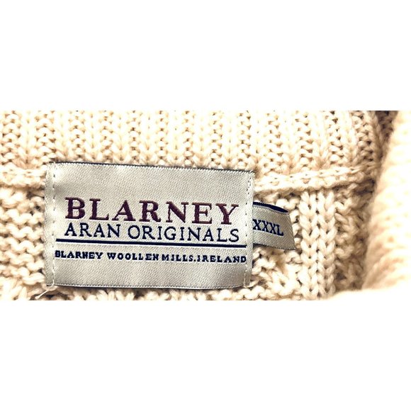 BLARNEY WOOLLEN MILLS ARANS - Hand-Knit Full Zip Aran Cardigan White Size 3XL - Picture 8 of 11